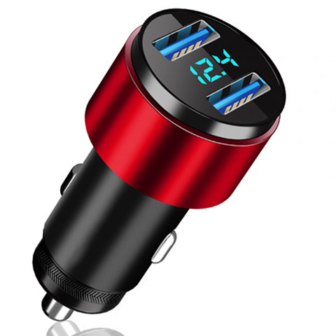 Cargador de Mechero 4.8A Adaptador Coche Doble Puerto USB Carga Rapida Universal K10 Rojo