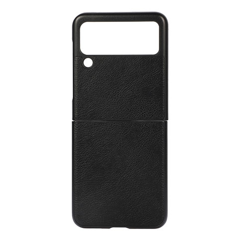 Funda Bumper Lujo Cuero y Plastico Mate Carcasa B01 para Samsung Galaxy Z Flip3 5G Negro