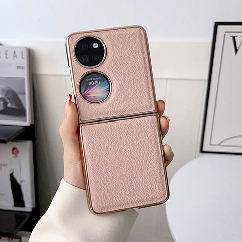 Funda Bumper Lujo Cuero y Plastico Mate Carcasa B01H para Huawei P60 Pocket Oro Rosa