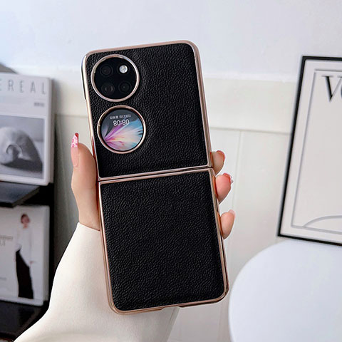 Funda Bumper Lujo Cuero y Plastico Mate Carcasa B01H para Huawei Pocket S Negro