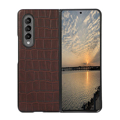 Funda Bumper Lujo Cuero y Plastico Mate Carcasa B02 para Samsung Galaxy Z Fold3 5G Marron