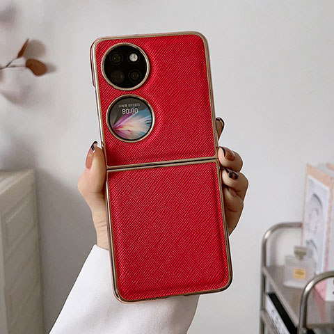 Funda Bumper Lujo Cuero y Plastico Mate Carcasa B02H para Huawei Pocket S Rojo