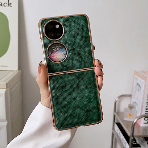 Funda Bumper Lujo Cuero y Plastico Mate Carcasa B02H para Huawei Pocket S Verde