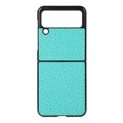 Funda Bumper Lujo Cuero y Plastico Mate Carcasa B03 para Samsung Galaxy Z Flip3 5G Cian