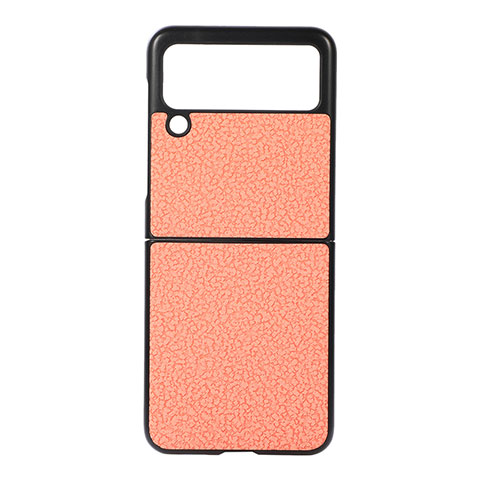 Funda Bumper Lujo Cuero y Plastico Mate Carcasa B03 para Samsung Galaxy Z Flip3 5G Naranja