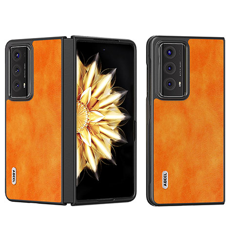 Funda Bumper Lujo Cuero y Plastico Mate Carcasa B03H para Huawei Honor Magic V2 5G Naranja