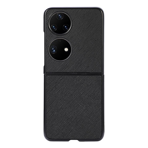 Funda Bumper Lujo Cuero y Plastico Mate Carcasa B03H para Huawei P50 Pocket Negro