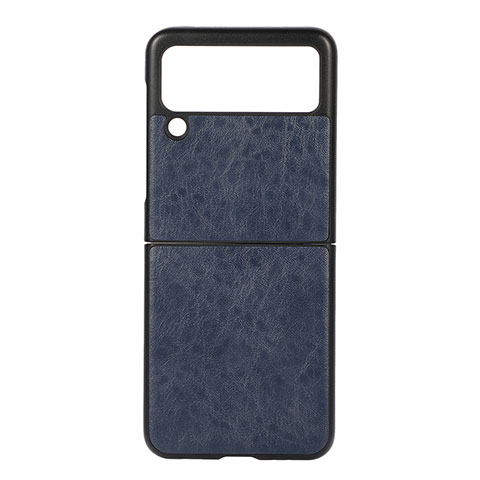 Funda Bumper Lujo Cuero y Plastico Mate Carcasa B04 para Samsung Galaxy Z Flip3 5G Azul