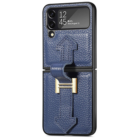 Funda Bumper Lujo Cuero y Plastico Mate Carcasa B04 para Samsung Galaxy Z Flip4 5G Azul