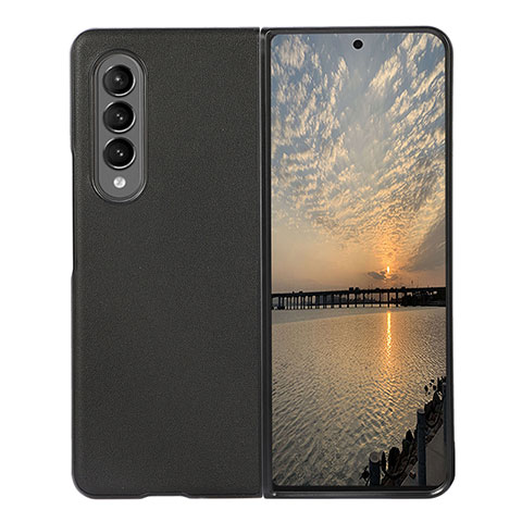 Funda Bumper Lujo Cuero y Plastico Mate Carcasa B04 para Samsung Galaxy Z Fold3 5G Negro