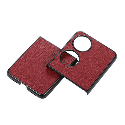 Funda Bumper Lujo Cuero y Plastico Mate Carcasa B04H para Huawei P60 Pocket Rojo