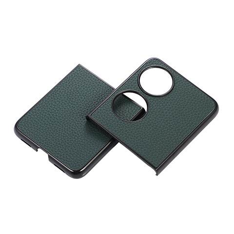 Funda Bumper Lujo Cuero y Plastico Mate Carcasa B04H para Huawei P60 Pocket Verde