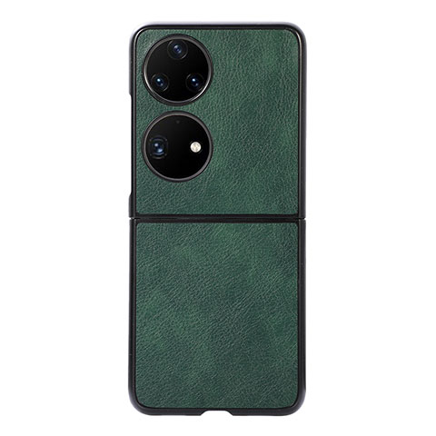 Funda Bumper Lujo Cuero y Plastico Mate Carcasa B06H para Huawei P50 Pocket Verde