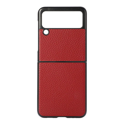 Funda Bumper Lujo Cuero y Plastico Mate Carcasa B07 para Samsung Galaxy Z Flip3 5G Rojo