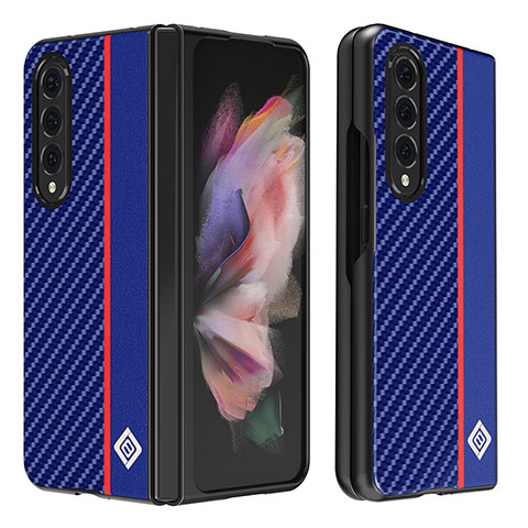 Funda Bumper Lujo Cuero y Plastico Mate Carcasa B08 para Samsung Galaxy Z Fold4 5G Azul