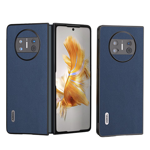 Funda Bumper Lujo Cuero y Plastico Mate Carcasa B08H para Huawei Mate X3 Azul