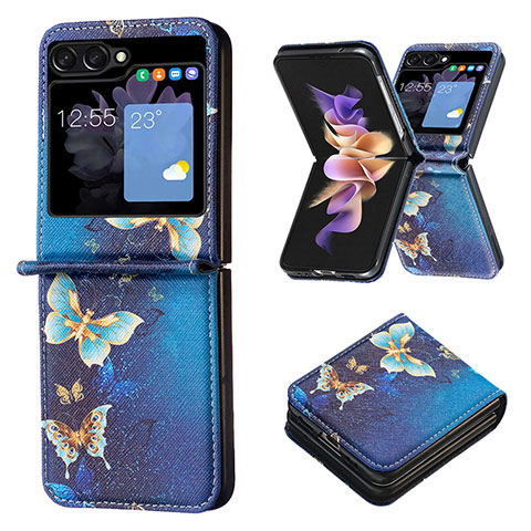 Funda Bumper Lujo Cuero y Plastico Mate Carcasa BF1 para Samsung Galaxy Z Flip5 5G Azul