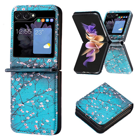 Funda Bumper Lujo Cuero y Plastico Mate Carcasa BF1 para Samsung Galaxy Z Flip5 5G Cian