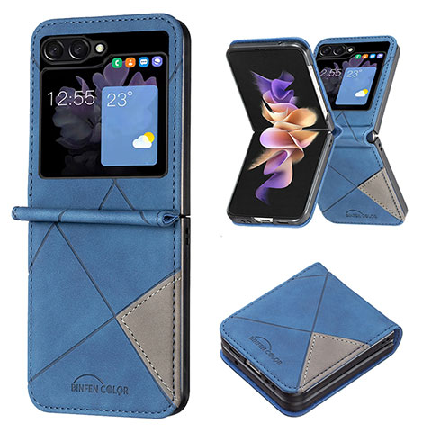 Funda Bumper Lujo Cuero y Plastico Mate Carcasa BF3 para Samsung Galaxy Z Flip5 5G Azul