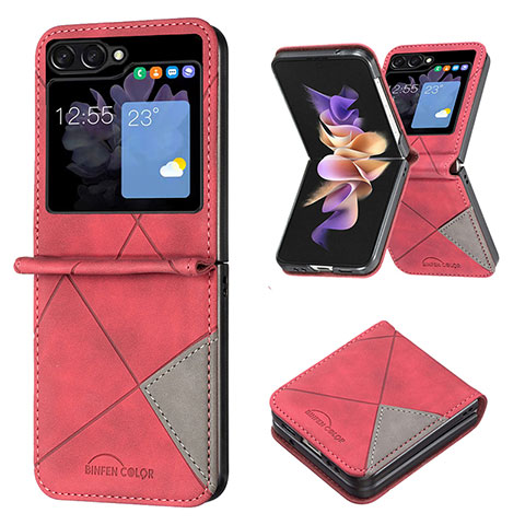 Funda Bumper Lujo Cuero y Plastico Mate Carcasa BF3 para Samsung Galaxy Z Flip5 5G Rojo