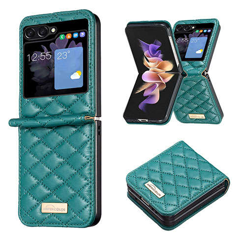 Funda Bumper Lujo Cuero y Plastico Mate Carcasa BF5 para Samsung Galaxy Z Flip5 5G Verde