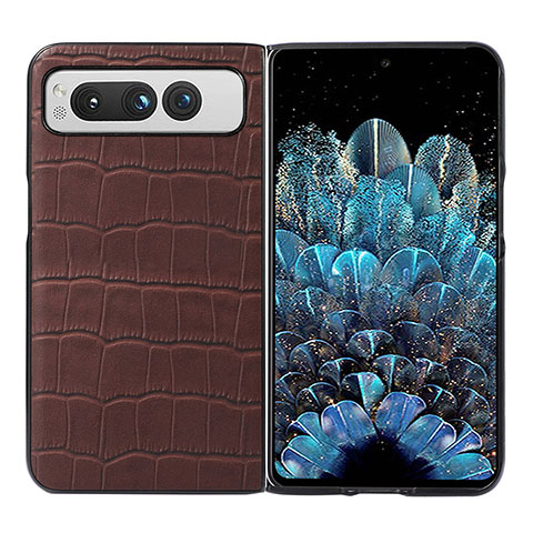 Funda Bumper Lujo Cuero y Plastico Mate Carcasa BH1 para Google Pixel Fold 5G Marron