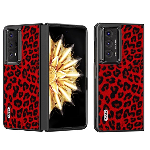 Funda Bumper Lujo Cuero y Plastico Mate Carcasa BH1 para Huawei Honor Magic V2 5G Rojo