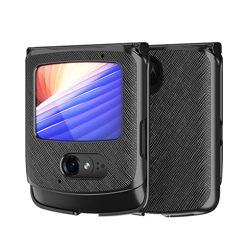 Funda Bumper Lujo Cuero y Plastico Mate Carcasa BH1 para Motorola Moto RAZR (2022) 5G Negro