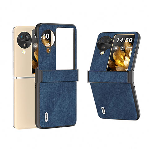 Funda Bumper Lujo Cuero y Plastico Mate Carcasa BH1 para Oppo Find N3 Flip 5G Azul