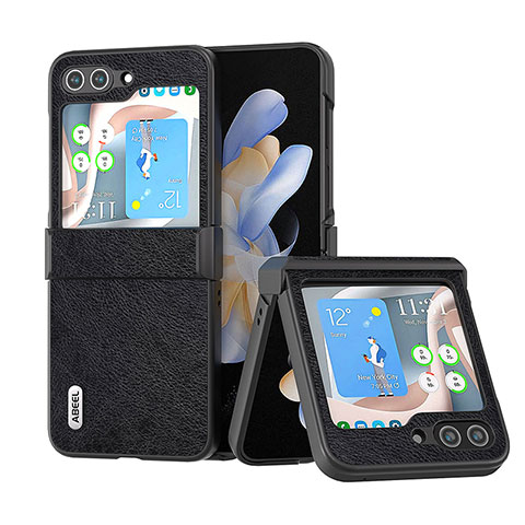 Funda Bumper Lujo Cuero y Plastico Mate Carcasa BH1 para Samsung Galaxy Z Flip5 5G Negro