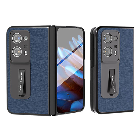 Funda Bumper Lujo Cuero y Plastico Mate Carcasa BH10 para Oppo Find N2 5G Azul