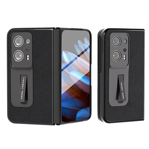 Funda Bumper Lujo Cuero y Plastico Mate Carcasa BH10 para Oppo Find N2 5G Negro