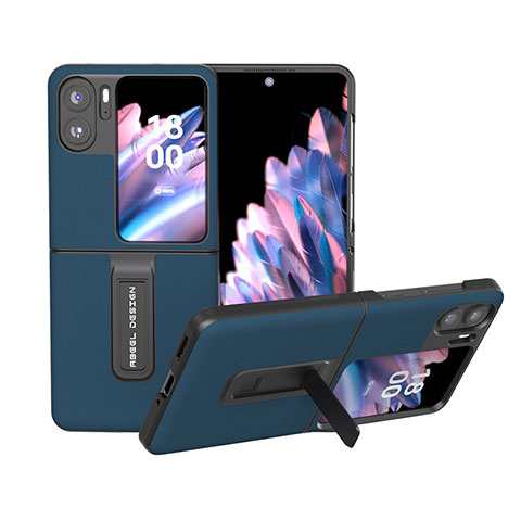 Funda Bumper Lujo Cuero y Plastico Mate Carcasa BH10 para Oppo Find N2 Flip 5G Azul