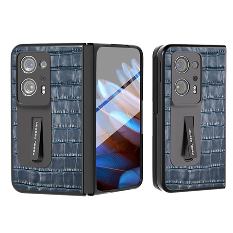 Funda Bumper Lujo Cuero y Plastico Mate Carcasa BH11 para Oppo Find N2 5G Azul