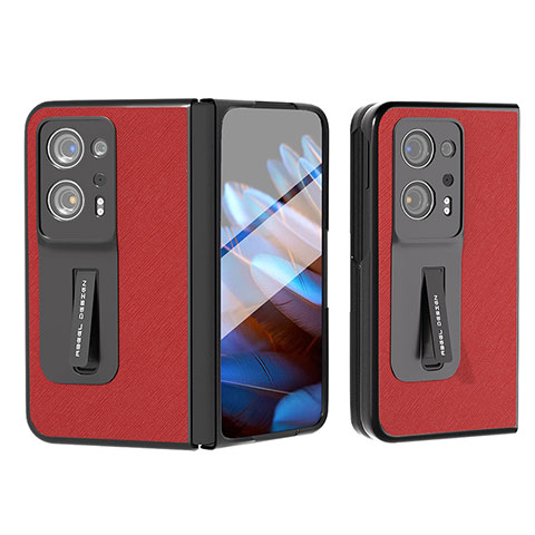 Funda Bumper Lujo Cuero y Plastico Mate Carcasa BH12 para Oppo Find N2 5G Rojo