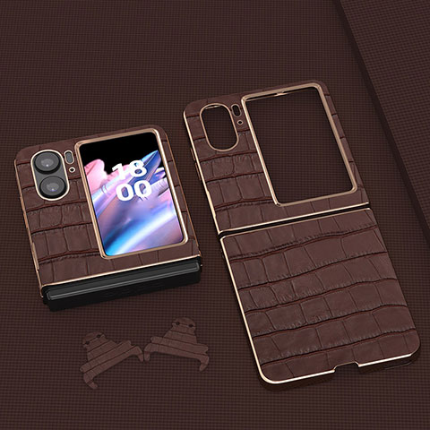 Funda Bumper Lujo Cuero y Plastico Mate Carcasa BH12 para Oppo Find N2 Flip 5G Marron