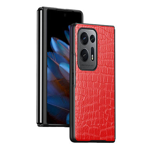 Funda Bumper Lujo Cuero y Plastico Mate Carcasa BH15 para Oppo Find N2 5G Rojo