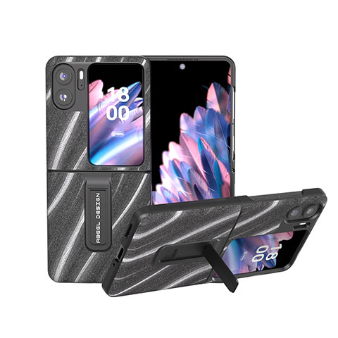 Funda Bumper Lujo Cuero y Plastico Mate Carcasa BH15 para Oppo Find N2 Flip 5G Gris Oscuro