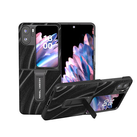 Funda Bumper Lujo Cuero y Plastico Mate Carcasa BH15 para Oppo Find N2 Flip 5G Negro