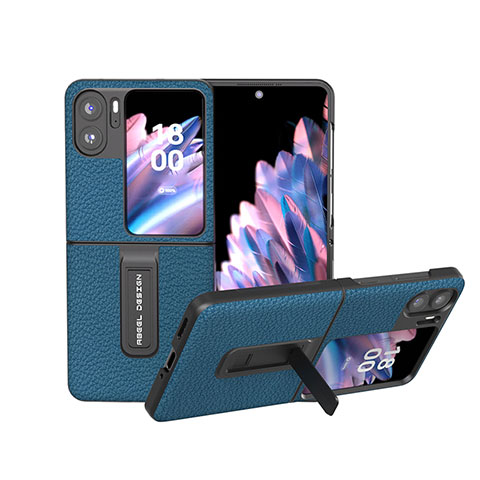 Funda Bumper Lujo Cuero y Plastico Mate Carcasa BH16 para Oppo Find N2 Flip 5G Azul