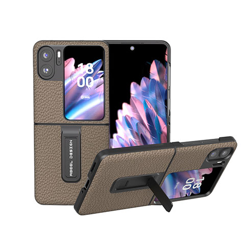 Funda Bumper Lujo Cuero y Plastico Mate Carcasa BH16 para Oppo Find N2 Flip 5G Gris