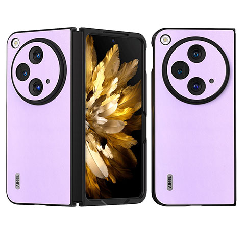 Funda Bumper Lujo Cuero y Plastico Mate Carcasa BH18 para OnePlus Open 5G Morado