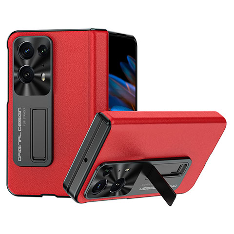 Funda Bumper Lujo Cuero y Plastico Mate Carcasa BH18 para Oppo Find N2 5G Rojo