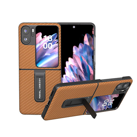 Funda Bumper Lujo Cuero y Plastico Mate Carcasa BH18 para Oppo Find N2 Flip 5G Marron Claro