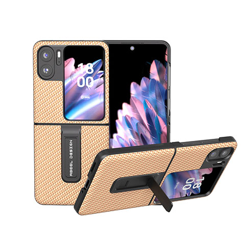 Funda Bumper Lujo Cuero y Plastico Mate Carcasa BH18 para Oppo Find N2 Flip 5G Oro