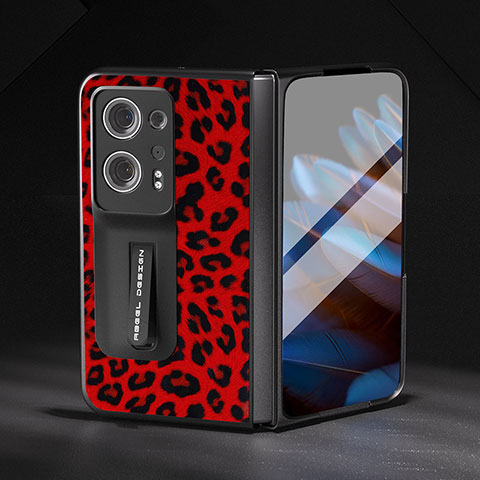 Funda Bumper Lujo Cuero y Plastico Mate Carcasa BH2 para Oppo Find N2 5G Rojo