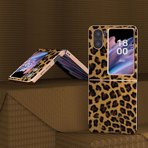 Funda Bumper Lujo Cuero y Plastico Mate Carcasa BH2 para Oppo Find N2 Flip 5G Marron