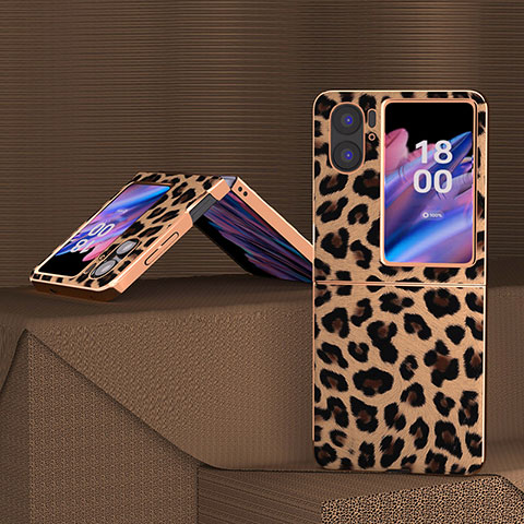 Funda Bumper Lujo Cuero y Plastico Mate Carcasa BH2 para Oppo Find N2 Flip 5G Marron Claro