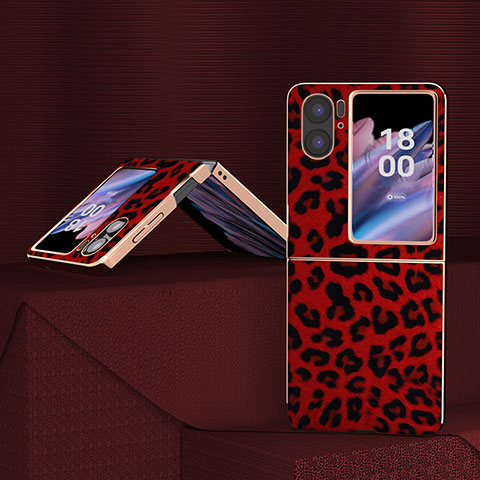 Funda Bumper Lujo Cuero y Plastico Mate Carcasa BH2 para Oppo Find N2 Flip 5G Rojo