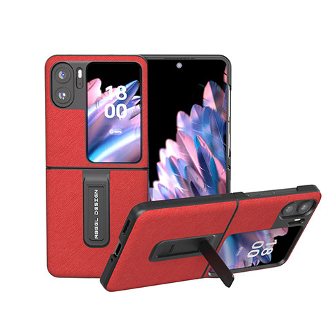 Funda Bumper Lujo Cuero y Plastico Mate Carcasa BH20 para Oppo Find N2 Flip 5G Rojo